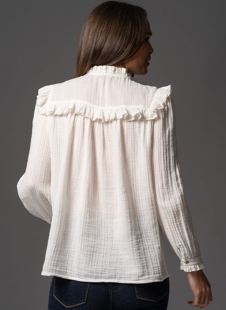 MAGGIE ECRU FRILL TRIM MUSLIN COTTON BOHO RANGE BLOUSE