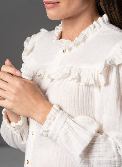 MAGGIE ECRU FRILL TRIM MUSLIN COTTON BOHO RANGE BLOUSE