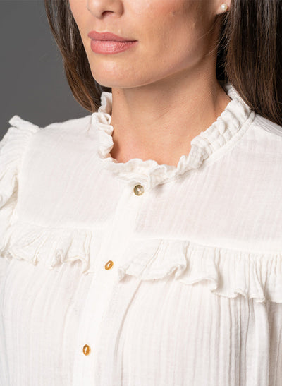 MAGGIE ECRU FRILL TRIM MUSLIN COTTON BOHO RANGE BLOUSE