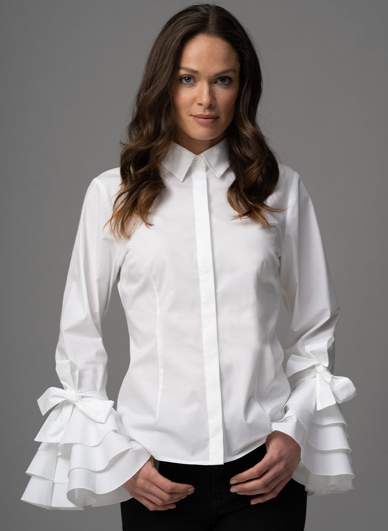 White top hot sale ruffle sleeves