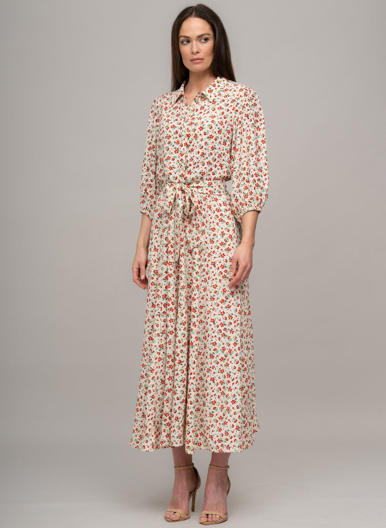 MAJORELLE EVERYDAY MIDAXI SHIRT DRESS IN IVORY/RED FLORAL PRINT