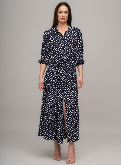 MAJORELLE EVERYDAY MIDAXI SHIRT DRESS IN NAVY/WHITE POLKA DOT PRINT