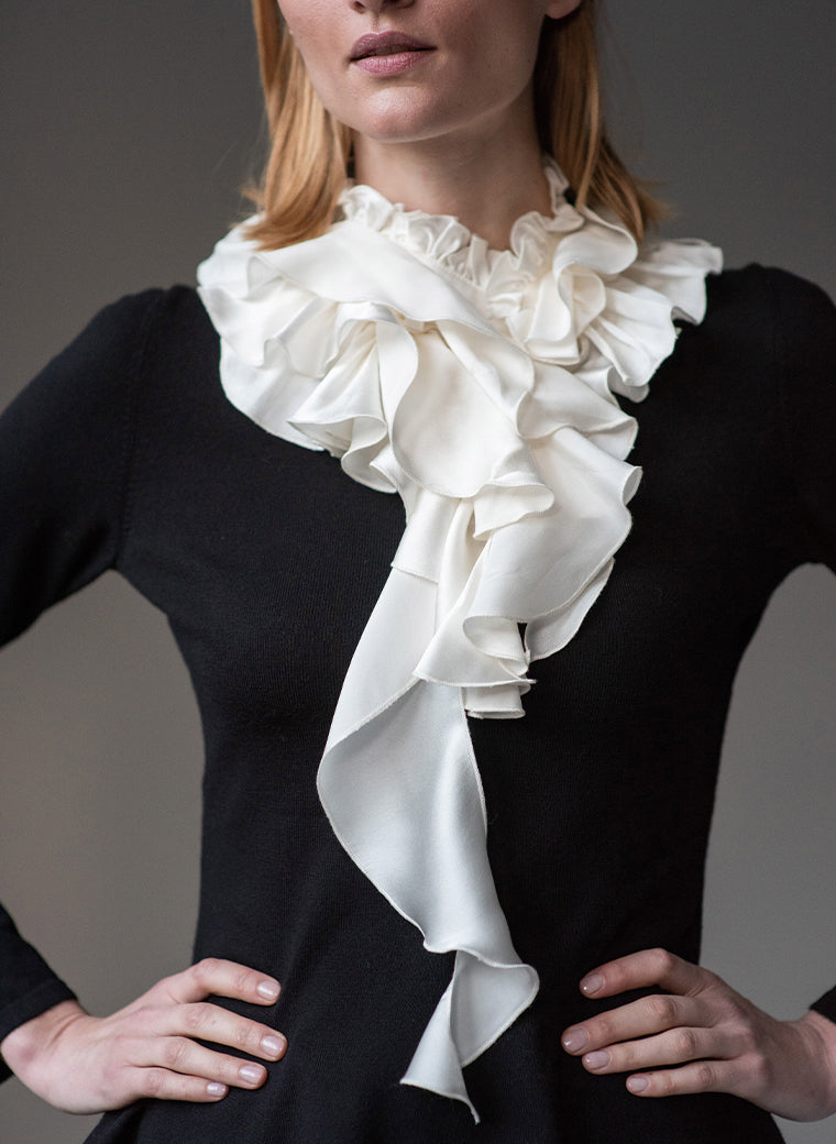 MARIE IVORY SILK DETACHABLE RUFFLE COLLAR