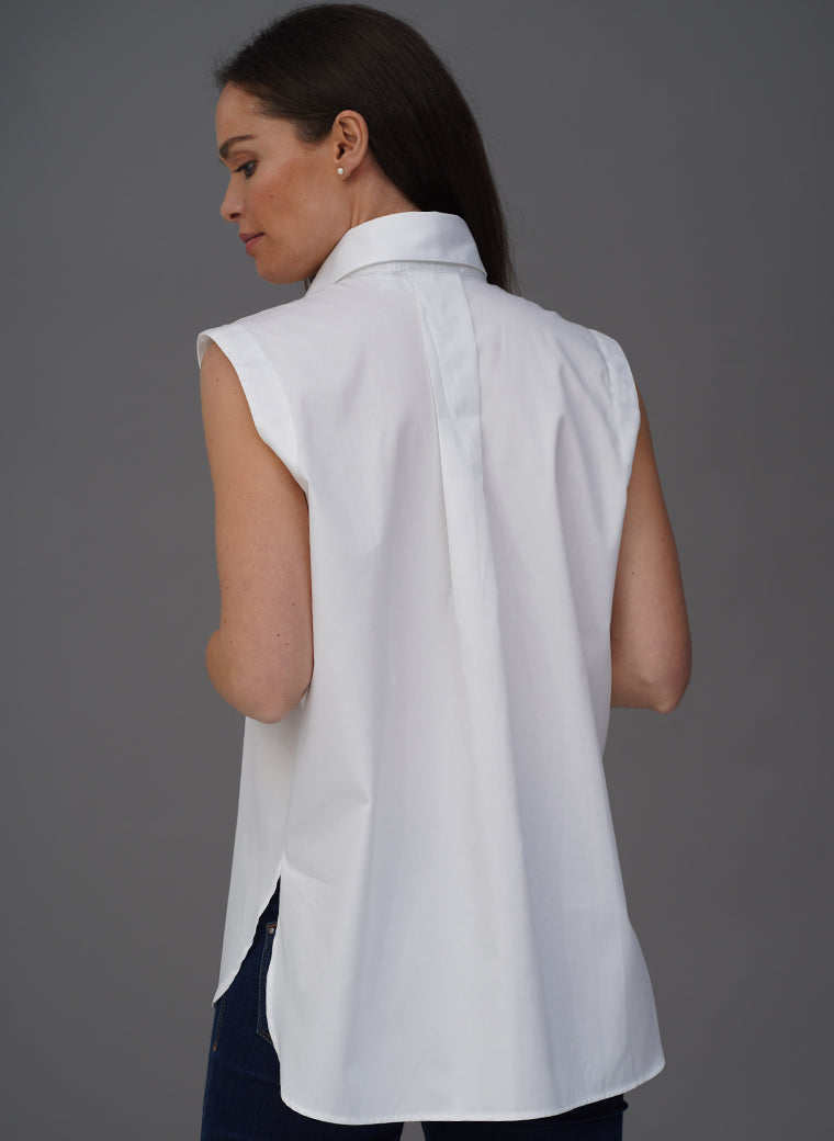 MARLENE WHITE ORGANIC COTTON OVERSIZED SLEEVELESS BUTTON DOWN SHIRT