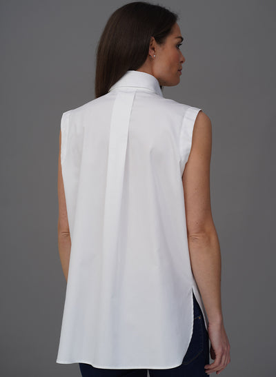 MARLENE WHITE ORGANIC COTTON OVERSIZED SLEEVELESS BUTTON DOWN SHIRT