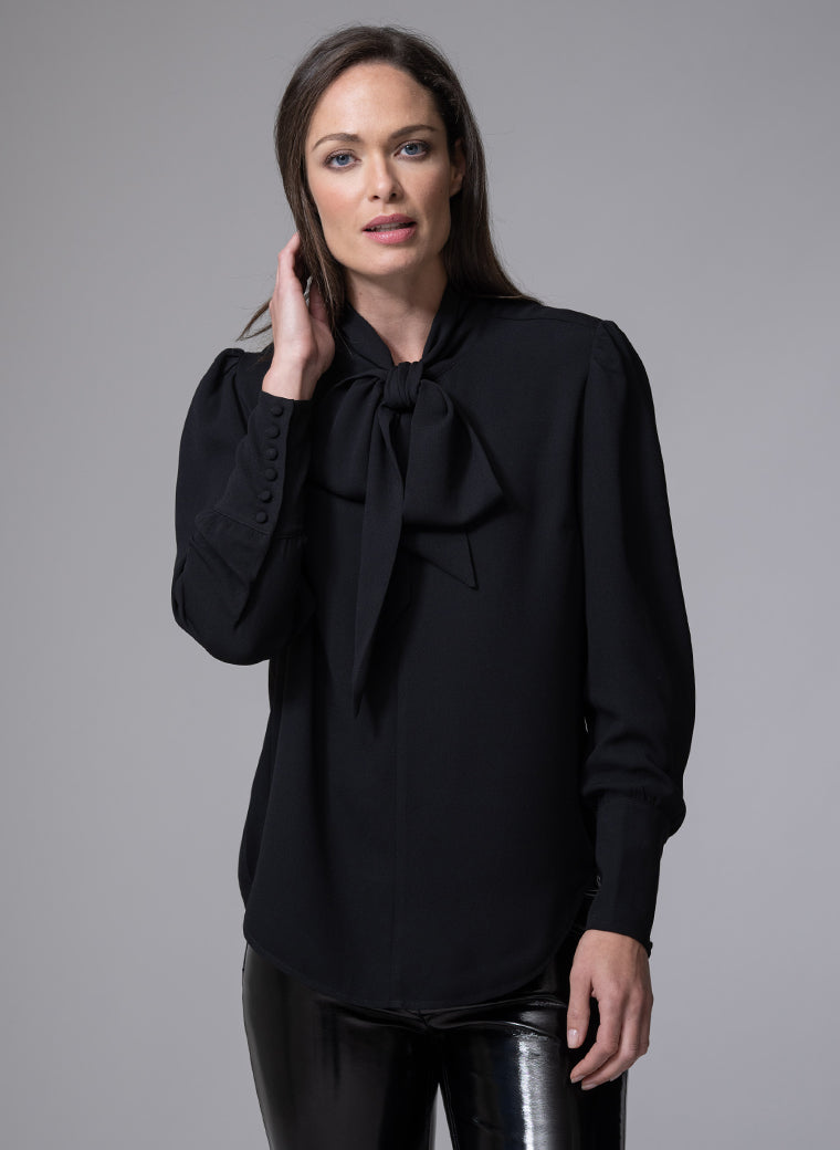 MATHILDE BLACK PUSSY BOW BLOUSE