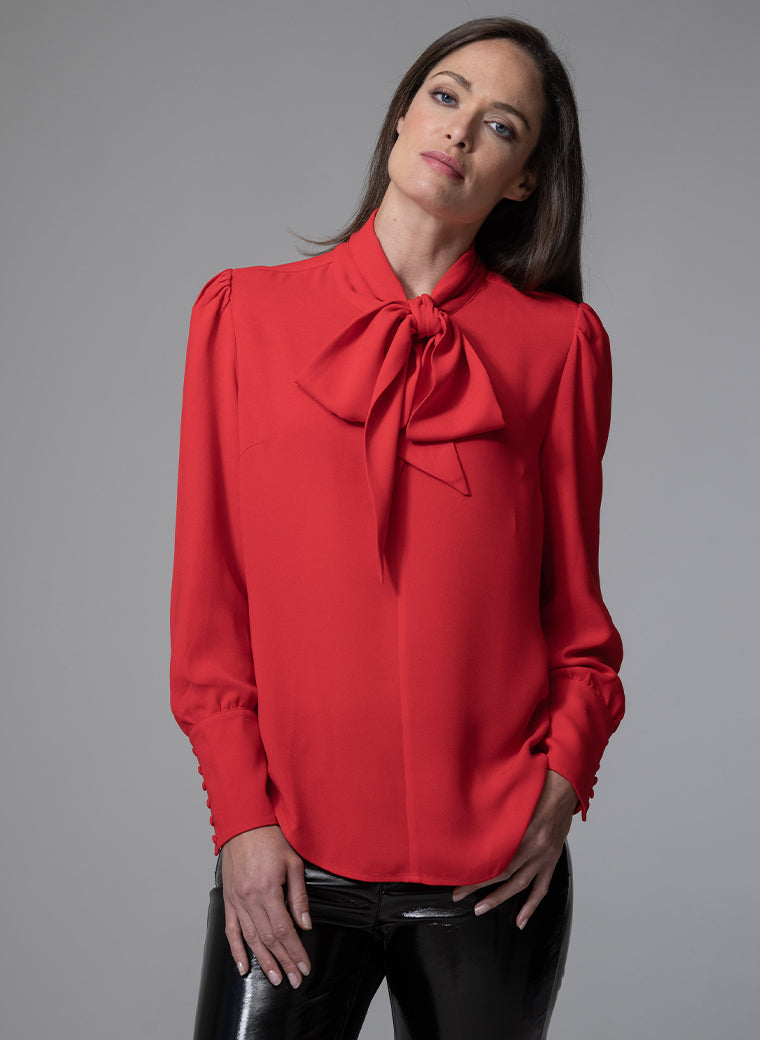 MATHILDE RED PUSSY BOW BLOUSE