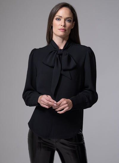 MATHILDE BLACK PUSSY BOW BLOUSE