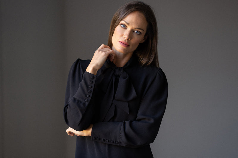 MATHILDE BLACK PUSSY BOW BLOUSE