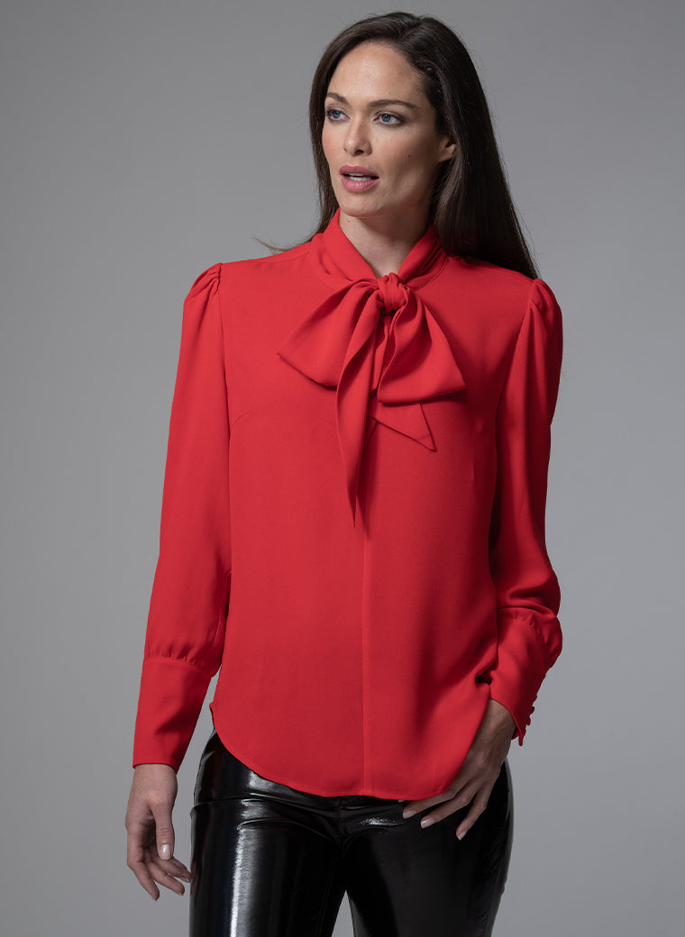 MATHILDE RED PUSSY BOW BLOUSE