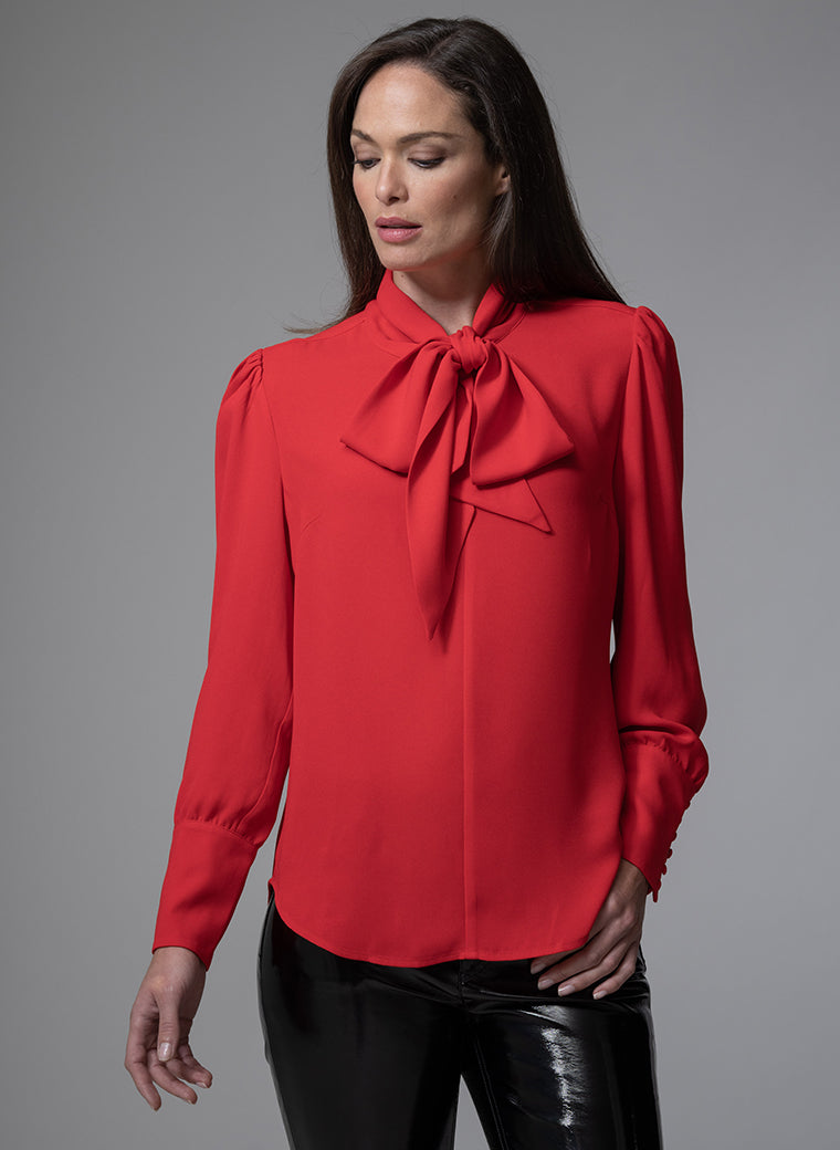MATHILDE RED PUSSY BOW BLOUSE
