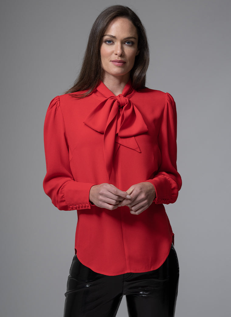 MATHILDE RED PUSSY BOW BLOUSE