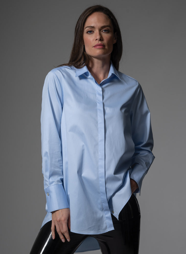 MISTER DARCY LIGHT BLUE ORGANIC COTTON OVERSIZED BOYFRIEND SHIRT
