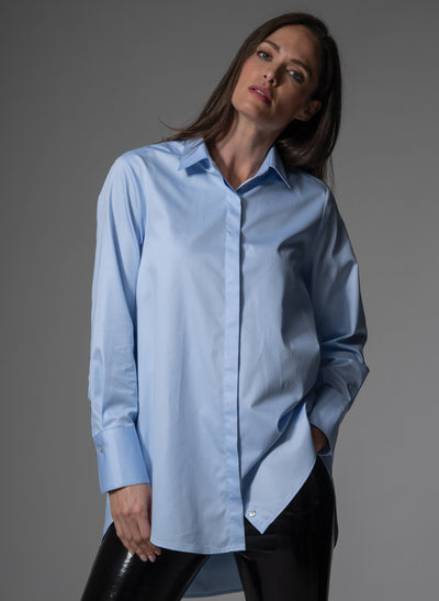 MISTER DARCY LIGHT BLUE ORGANIC COTTON OVERSIZED BOYFRIEND SHIRT