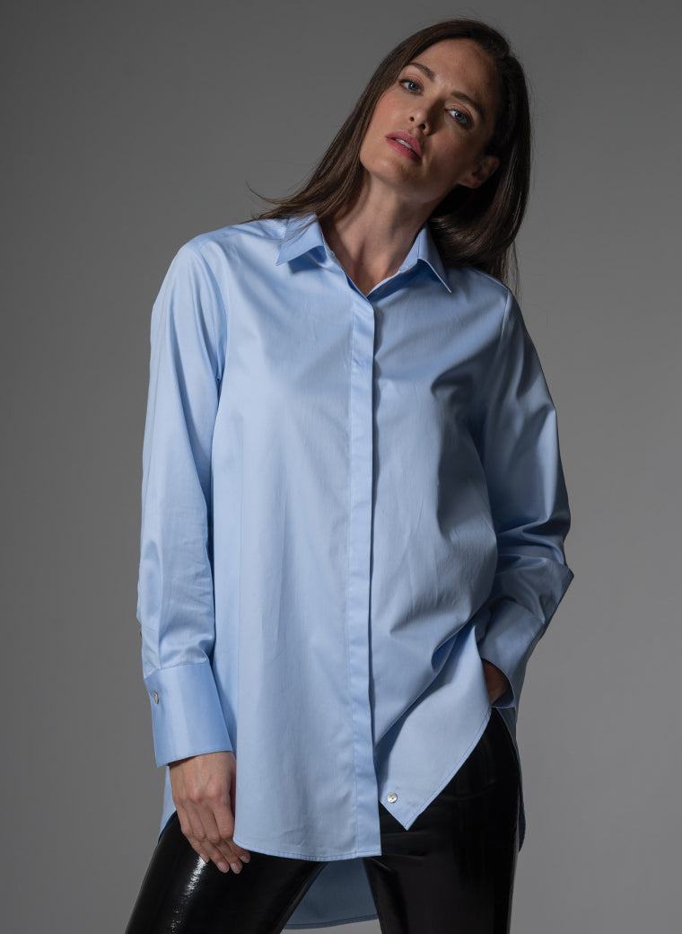 MISTER DARCY LIGHT BLUE ORGANIC COTTON OVERSIZED BOYFRIEND SHIRT