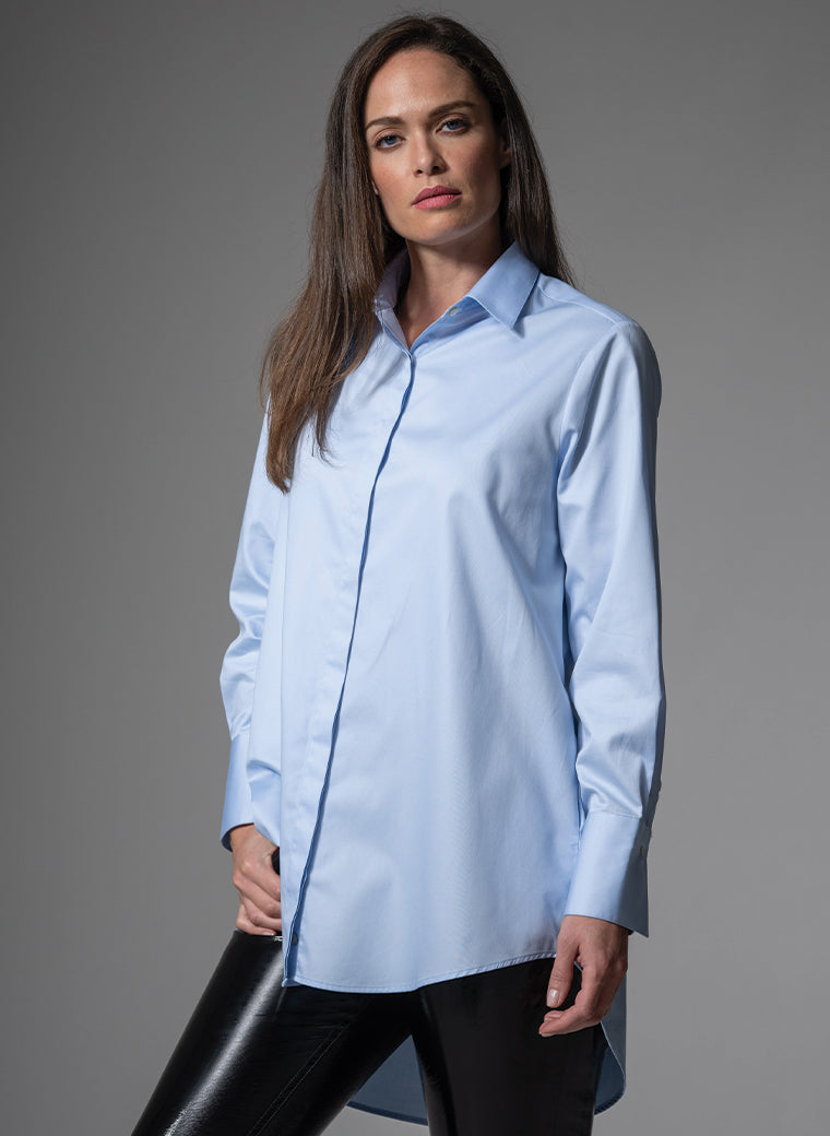 MISTER DARCY LIGHT BLUE ORGANIC COTTON OVERSIZED BOYFRIEND SHIRT