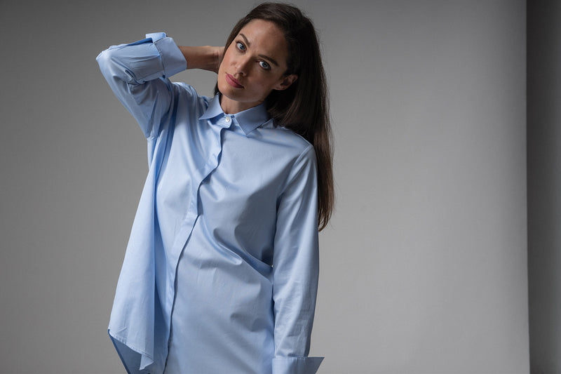 MISTER DARCY LIGHT BLUE ORGANIC COTTON OVERSIZED BOYFRIEND SHIRT