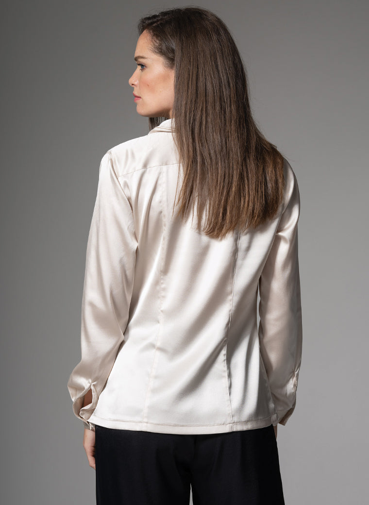 MONTANA COWL NECK SILK SATIN EVENING BLOUSE IN OYSTER