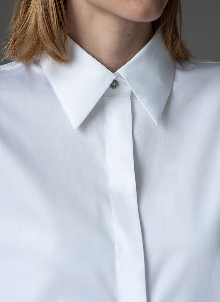 paris white oversized easy fit cotton shirt close up