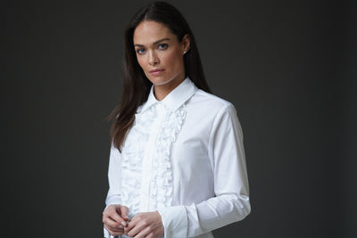 SANDRA WHITE FRILL FRONT COTTON SHIRT