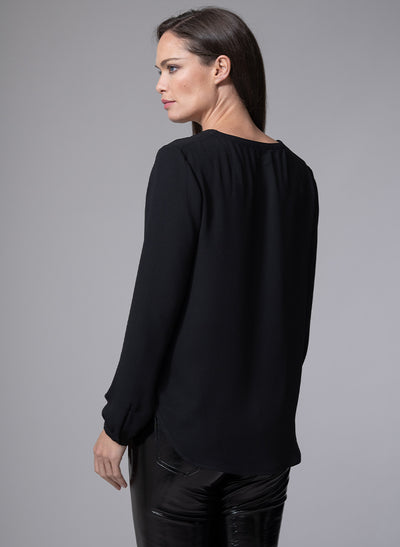 SOPHIE V-NECK LOOSE FIT BLACK BLOUSE