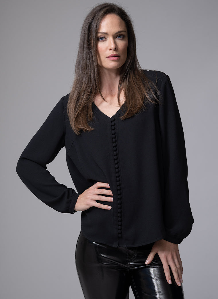 SOPHIE V-NECK LOOSE FIT BLACK BLOUSE