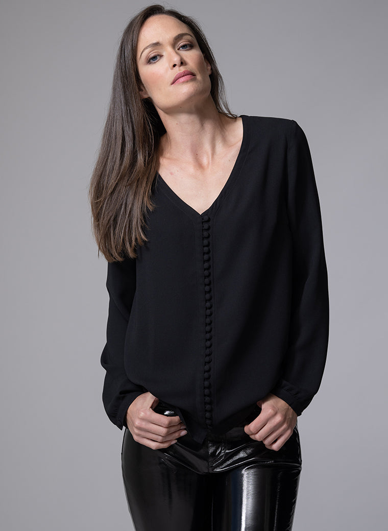SOPHIE V-NECK LOOSE FIT BLACK BLOUSE