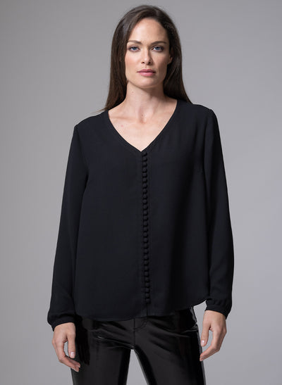 SOPHIE V-NECK LOOSE FIT BLACK BLOUSE