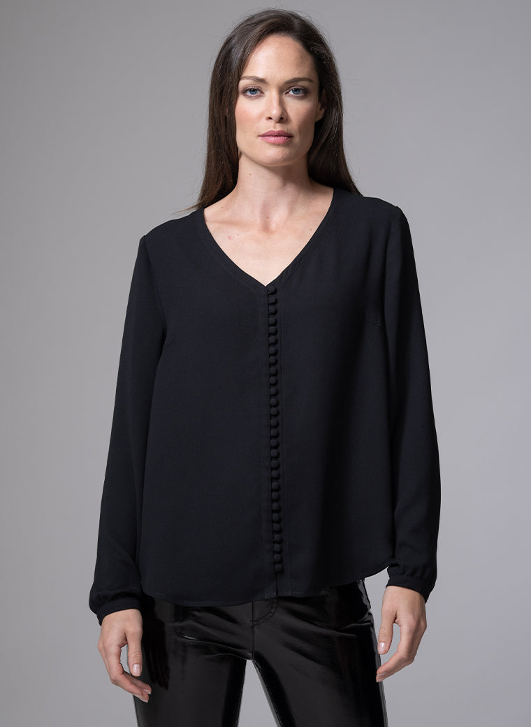 SOPHIE V-NECK LOOSE FIT BLACK BLOUSE
