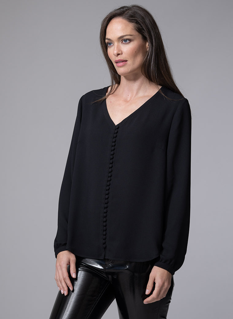 SOPHIE V-NECK LOOSE FIT BLACK BLOUSE