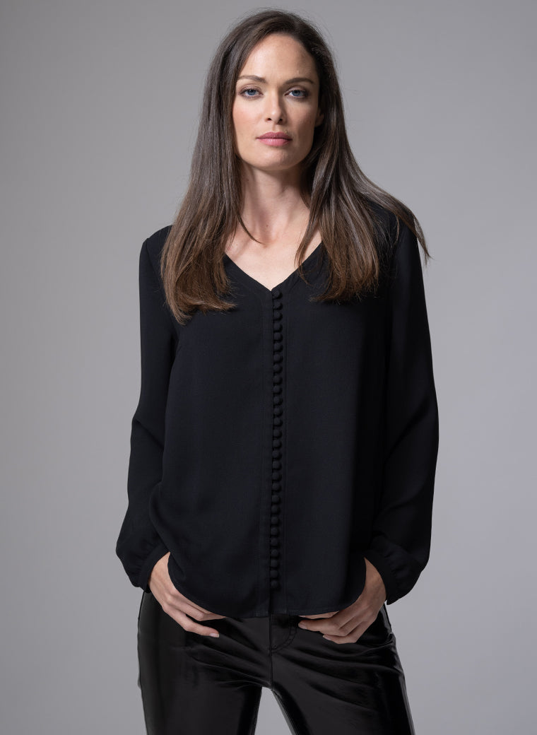 SOPHIE V-NECK LOOSE FIT BLACK BLOUSE