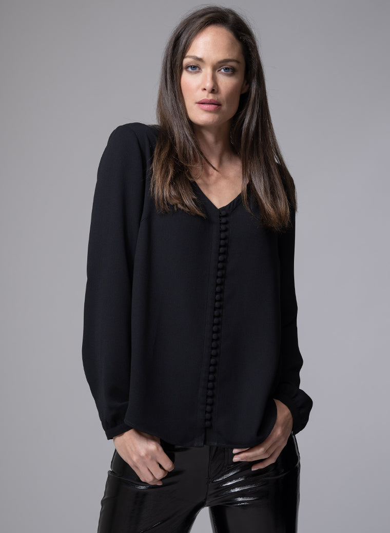 SOPHIE V-NECK LOOSE FIT BLACK BLOUSE