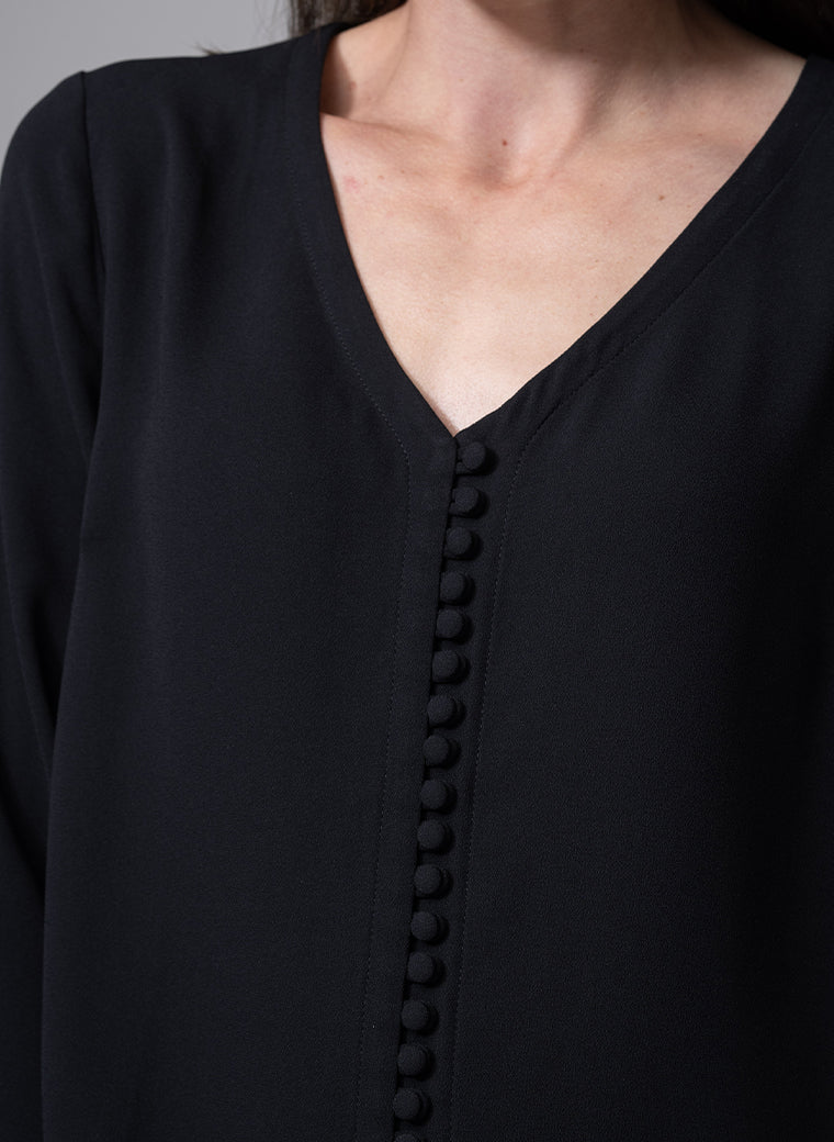 SOPHIE V-NECK LOOSE FIT BLACK BLOUSE