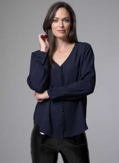 SOPHIE V-NECK LOOSE FIT NAVY BLOUSE