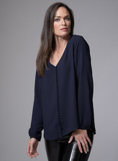 SOPHIE V-NECK LOOSE FIT NAVY BLOUSE