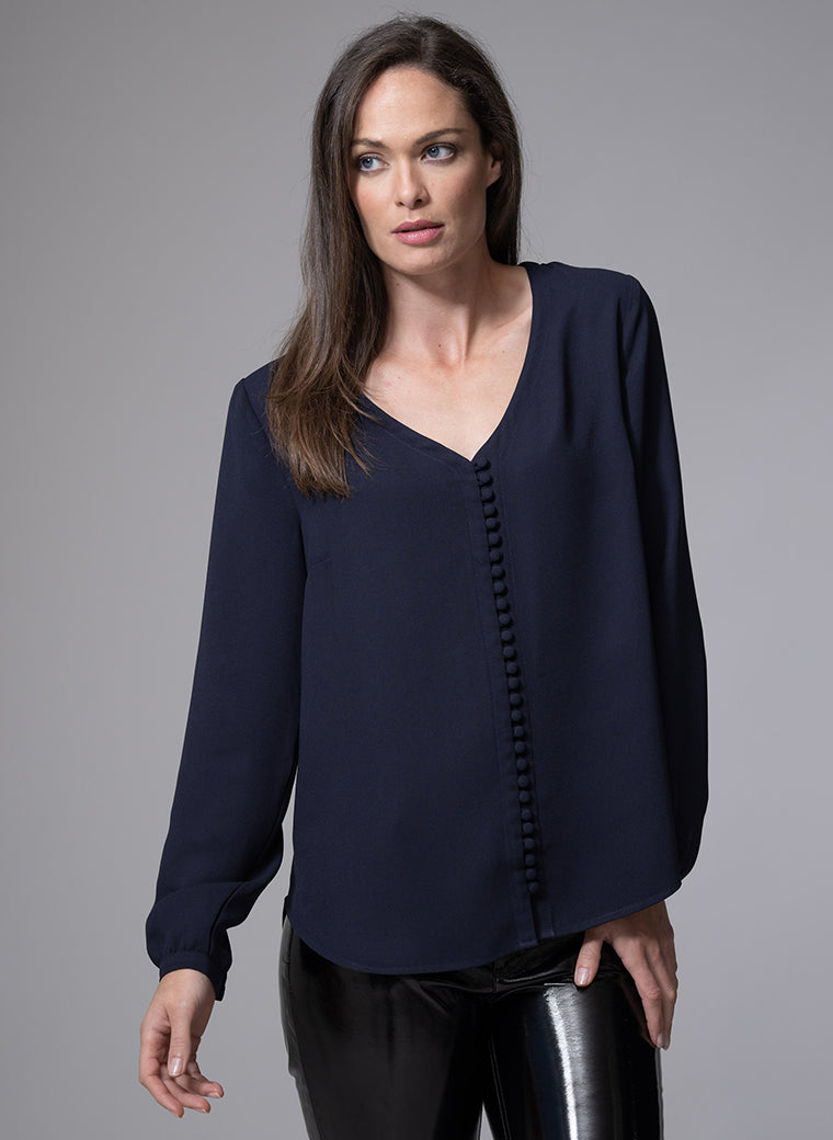 SOPHIE V-NECK LOOSE FIT NAVY BLOUSE