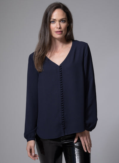 SOPHIE V-NECK LOOSE FIT NAVY BLOUSE