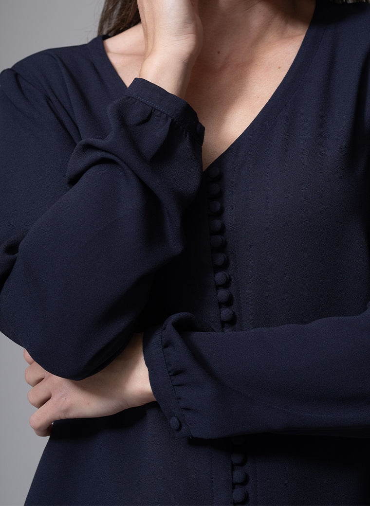 SOPHIE V-NECK LOOSE FIT NAVY BLOUSE