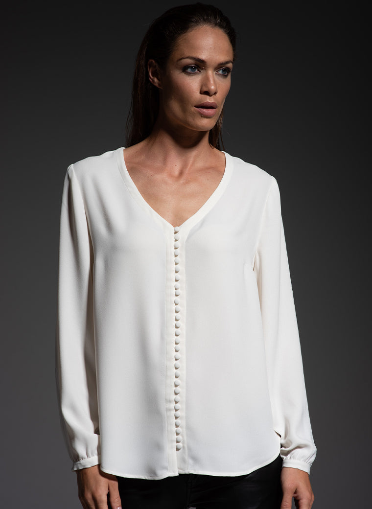 SOPHIE V-NECK LOOSE FIT IVORY BLOUSE