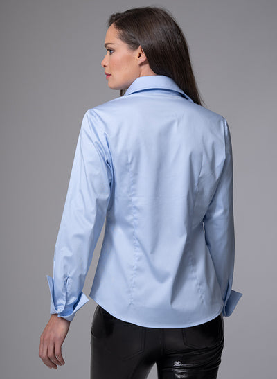 STELLA LIGHT BLUE DARTED WAIST V-NECK COTTON SHIRT