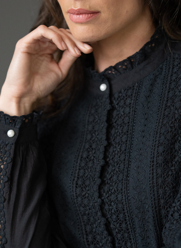 TILLY BLACK EMBROIDERED BOHO RANGE SHIRT