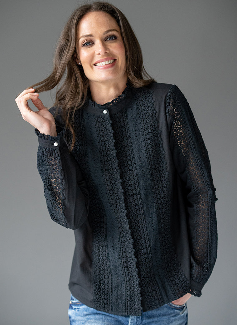 TILLY BLACK EMBROIDERED BOHO RANGE SHIRT