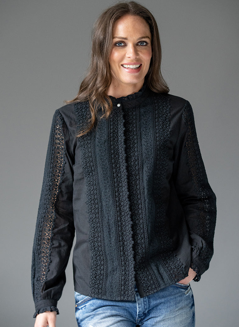 TILLY BLACK EMBROIDERED BOHO RANGE SHIRT