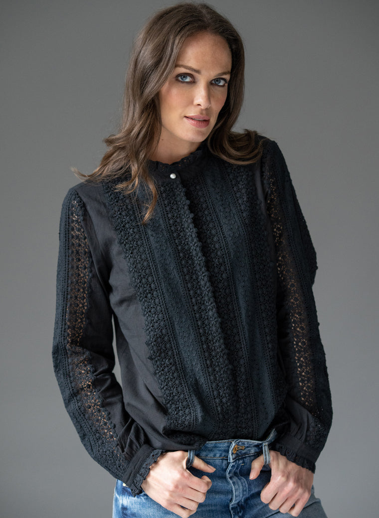 TILLY BLACK EMBROIDERED BOHO RANGE SHIRT