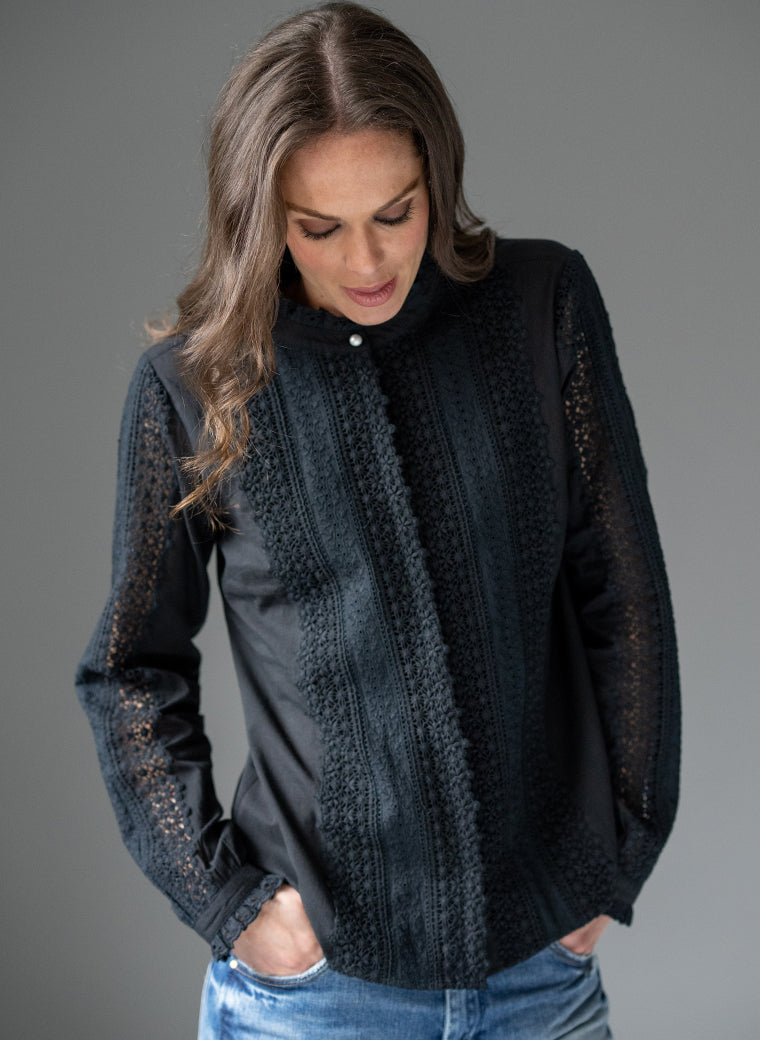 TILLY BLACK EMBROIDERED BOHO RANGE SHIRT