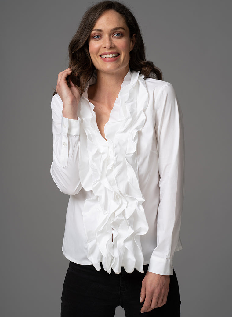 VENICE RUFFLE FRONT LONG SLEEVED SHIRT