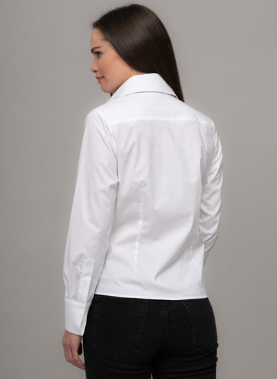 VERITY SHARP COLLARED COTTON POPLIN SHIRT WITH PLEATED PLACKET IN WHITE