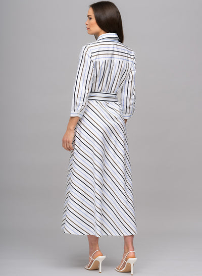 VERONICA COTTON BUTTON DOWN SHIRT DRESS IN BLUE, CHOCOLATE, AND NAVY STRIPE