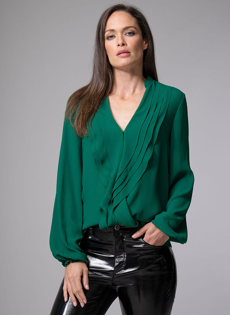 VICTORIA EMERALD GREEN RUFFLED EVENING BLOUSE