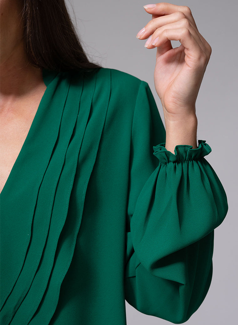 VICTORIA EMERALD GREEN RUFFLED EVENING BLOUSE